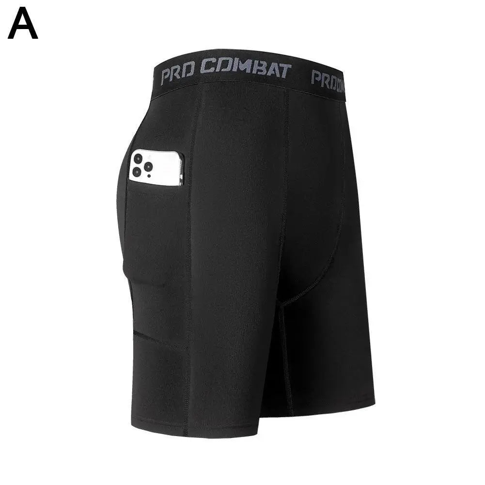 High Performance Men's Compression Short Pants With Pocket Elastic Quick Dry Breathable Stretchy Base Layer For Sports Gym
