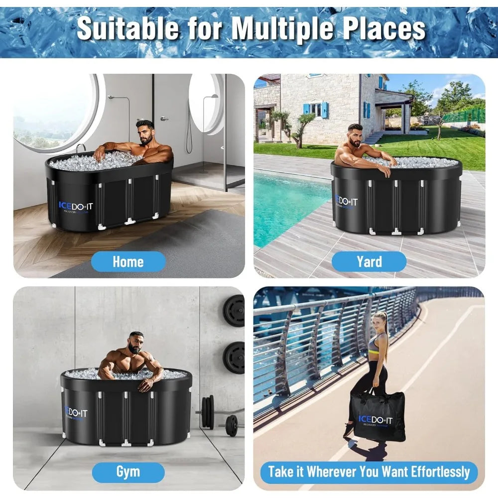 Upgrade 129 Gal XL Large Oval Ice Bath Tub for Athletes, Collapsible Cold Plunge Tub-Multiple Layered for Post-Exercise Recovery