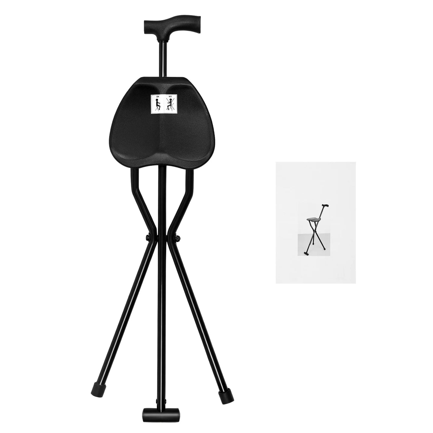 Folding Cane with Seat is 35.4 Inches Tall, and Supports up to 249.12lbs