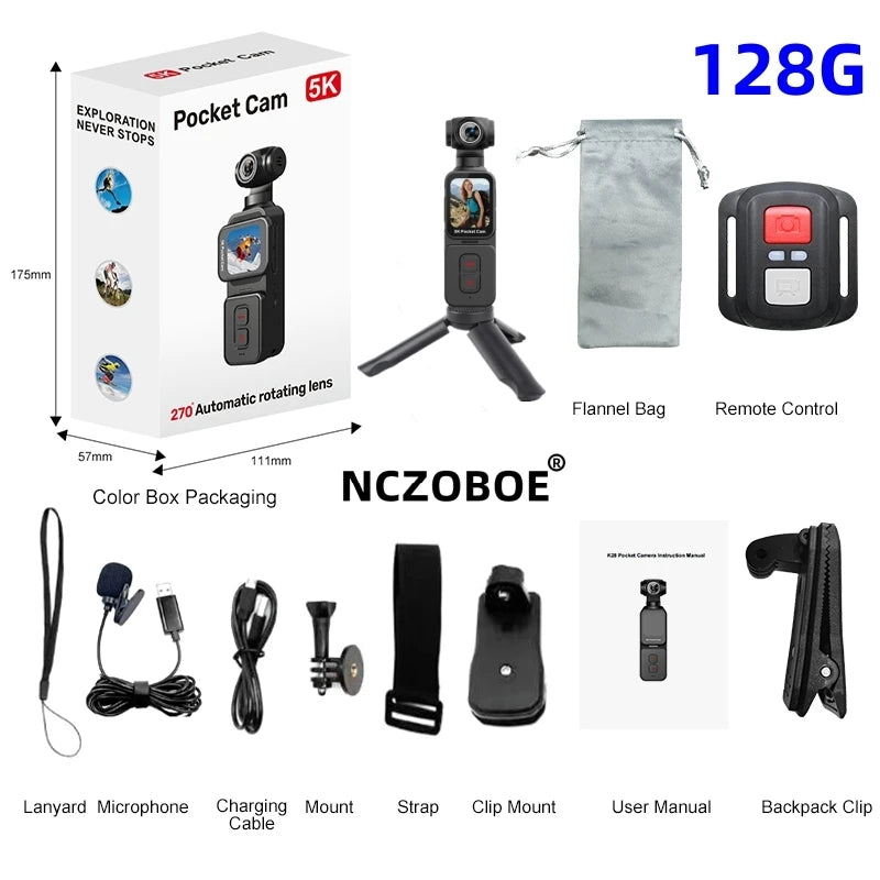 5K Pocket Action Camera Rotation Lens Quick Focus Sports Camcorder 1.69" Touch Screen Video Record Camera Anti Shake
