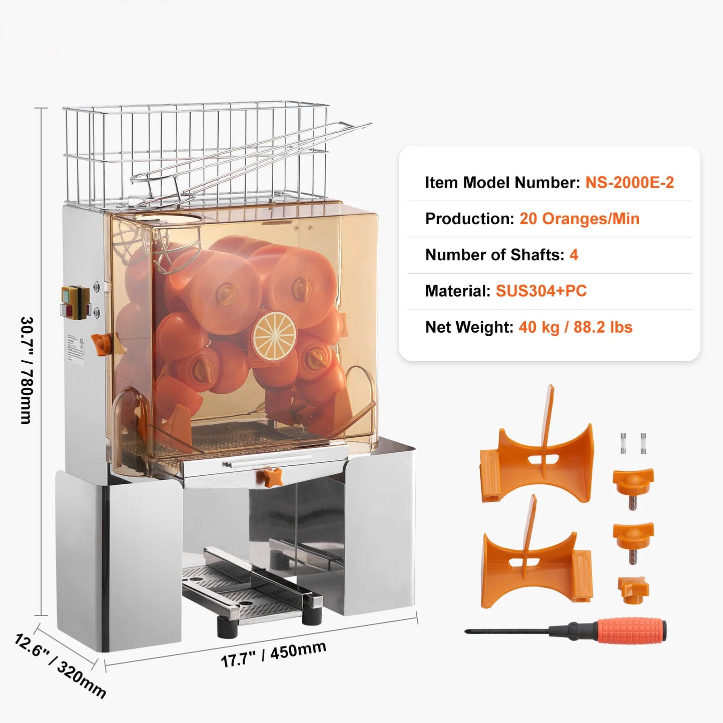 SucceBuy Commercial Orange Juicer Machine Automatic Juice Extractor Stainless Steel Orange Squeezer with Pull-Out Filter Box