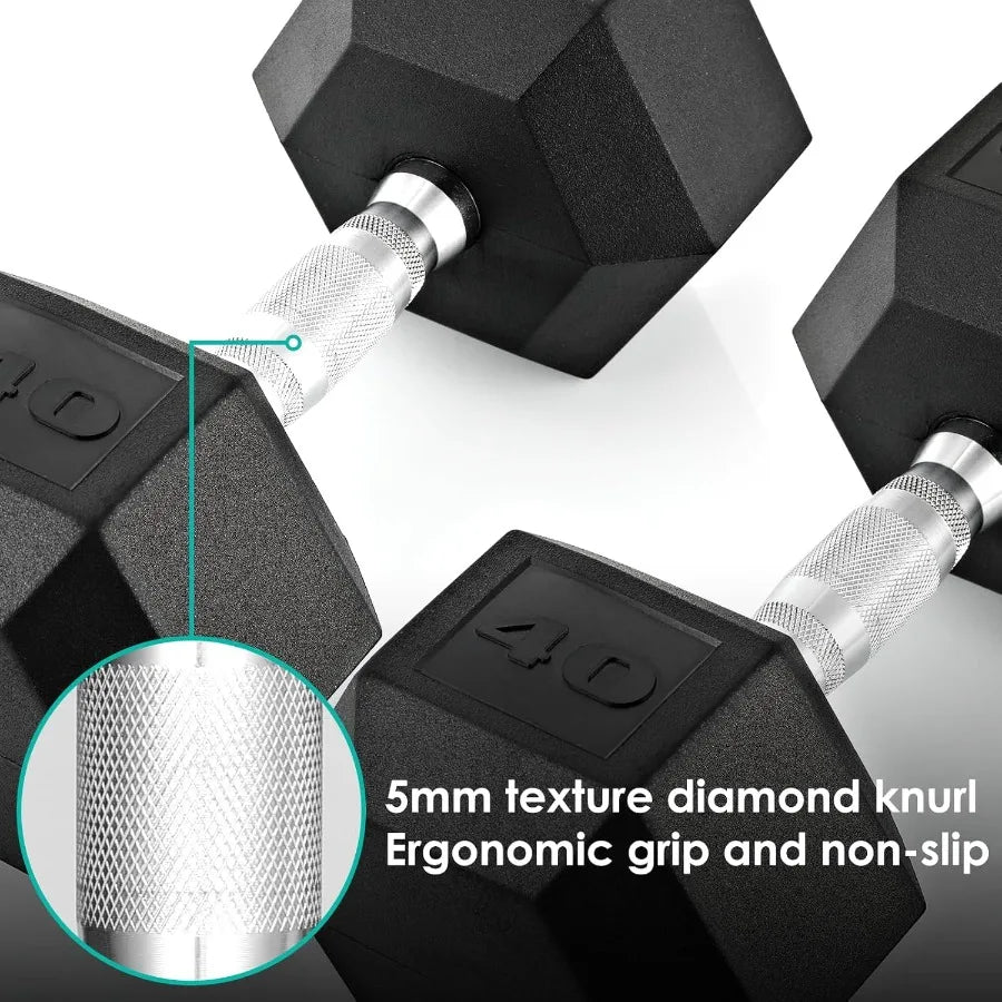 1 Pair 2Pcs 3085LB Rubber Coated Cast Iron Hex Dumbbells for Home Gym Strength Training and Fitness Exercises Durable Black Wei