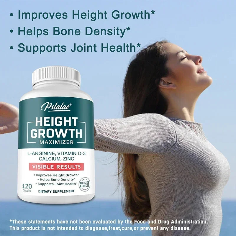 Height Growth Supplement With Vitamins and Calcium Zinc - Improves Bone Strength Promotes Growth - 120 Capsules