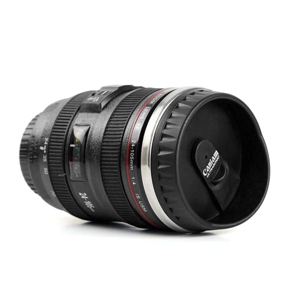 Stainless Steel Vacuum Flasks Thermal Insulation Cup 350mL Creative Camera Lens Shape Coffee Tea Mug with Lid