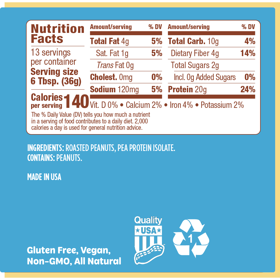 Tru-Nut Peanut Protein Powder – 2 Clean Ingredients (Roasted Peanuts & Pea Protein) – High Protein, No Sugar or Additives – Great Peanut Flavor for Smoothies, Shakes, Oatmeal & Baking