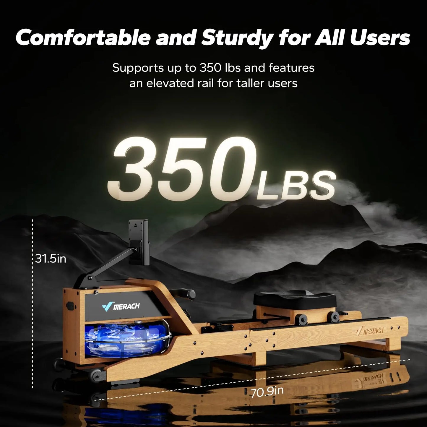 MERACH Water Rowing Machines for Home Oak Wood Rower with 12 Enhanced Resistance Blades Upgraded Handle Adjustable Footpad & App