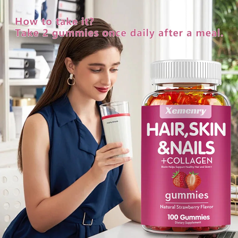 Biotin Gummies - Supports Hair, Skin, Nails & Collagen, Brightens Skin Tone - 100 Gummies