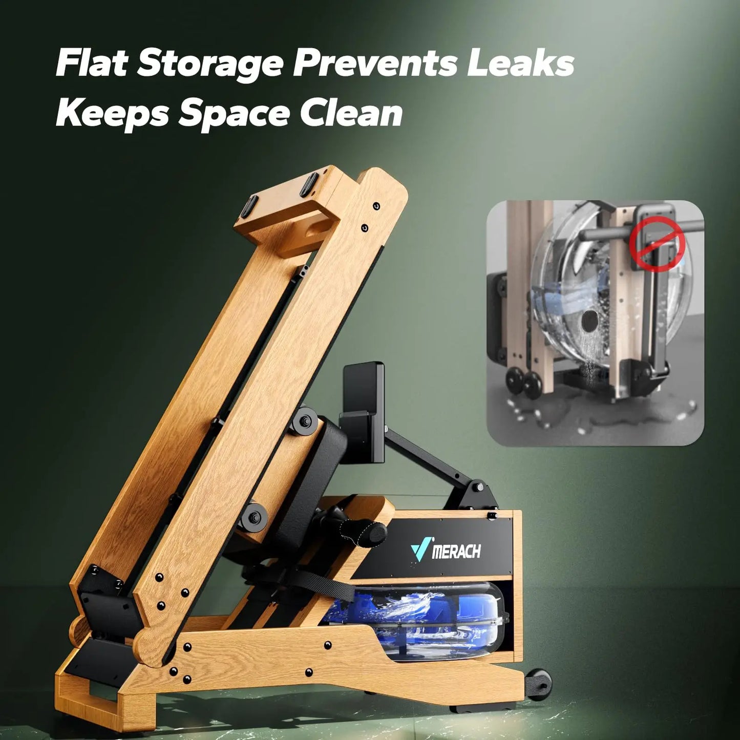 MERACH Water Rowing Machines for Home Oak Wood Rower with 12 Enhanced Resistance Blades Upgraded Handle Adjustable Footpad & App