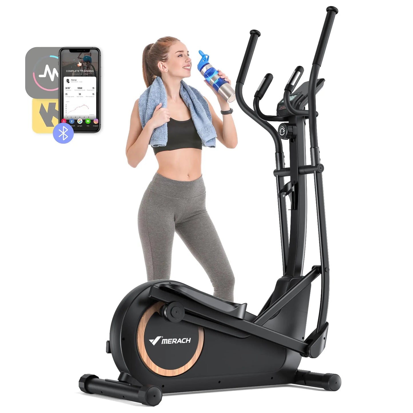 MERACH Elliptical Exercise Machine with 18.5IN Stride Hyper-Quiet Magnetic Drive System Elliptical Trainer 8 Resistance Levels