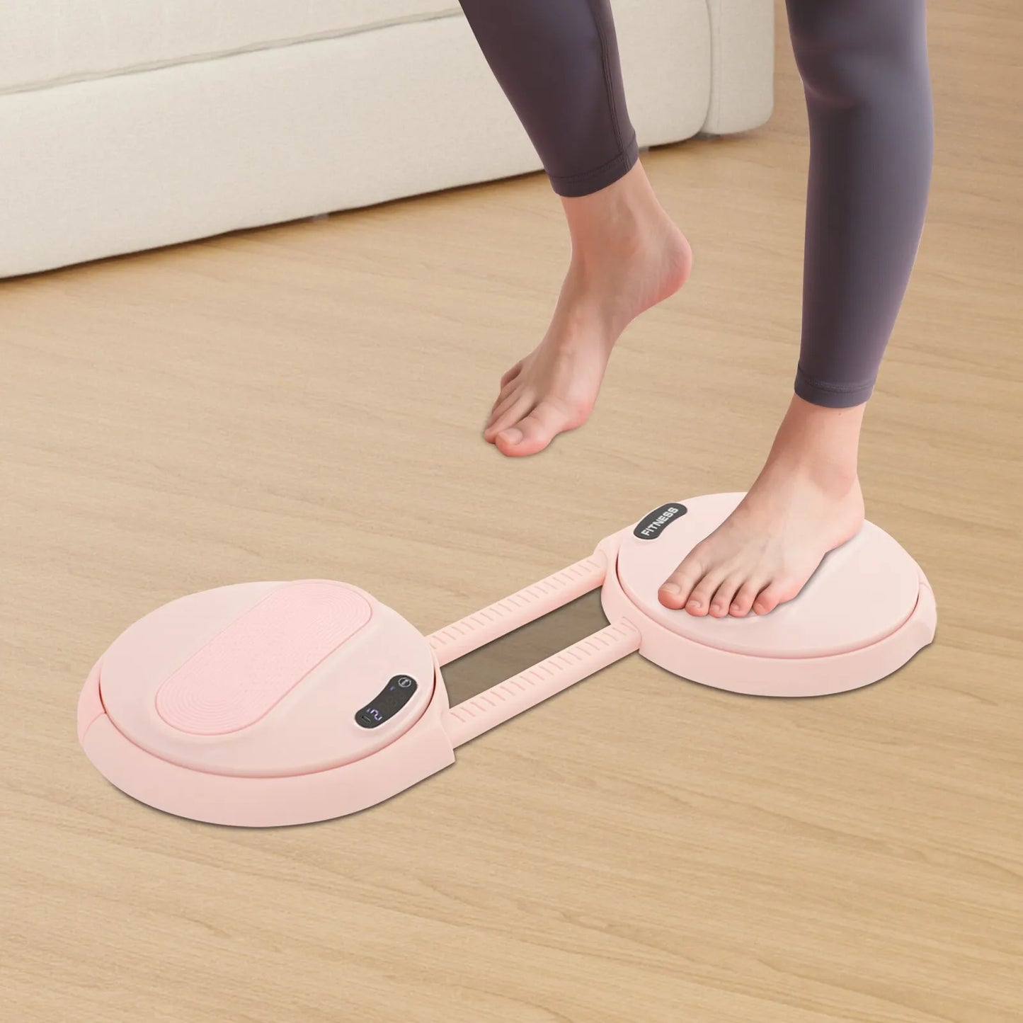 Adjustable Pink Ab Twister Board with LCD Screen & Resistance Ropes, 55-70cm Length Adjustment, Core Workout Equipment for Gym