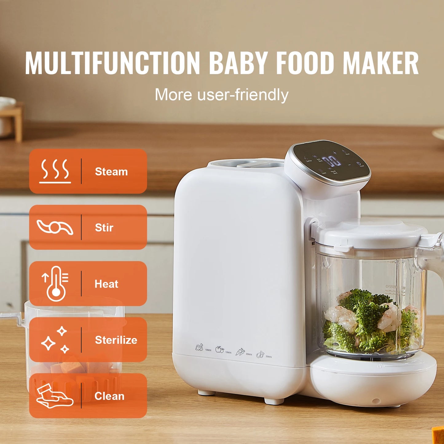 SucceBuy Baby Food Maker 430W with 750 ml Tritan Bowl SUS304 5 in 1 Blender Steamer Grinder for Food Fruit Vegetable Meat