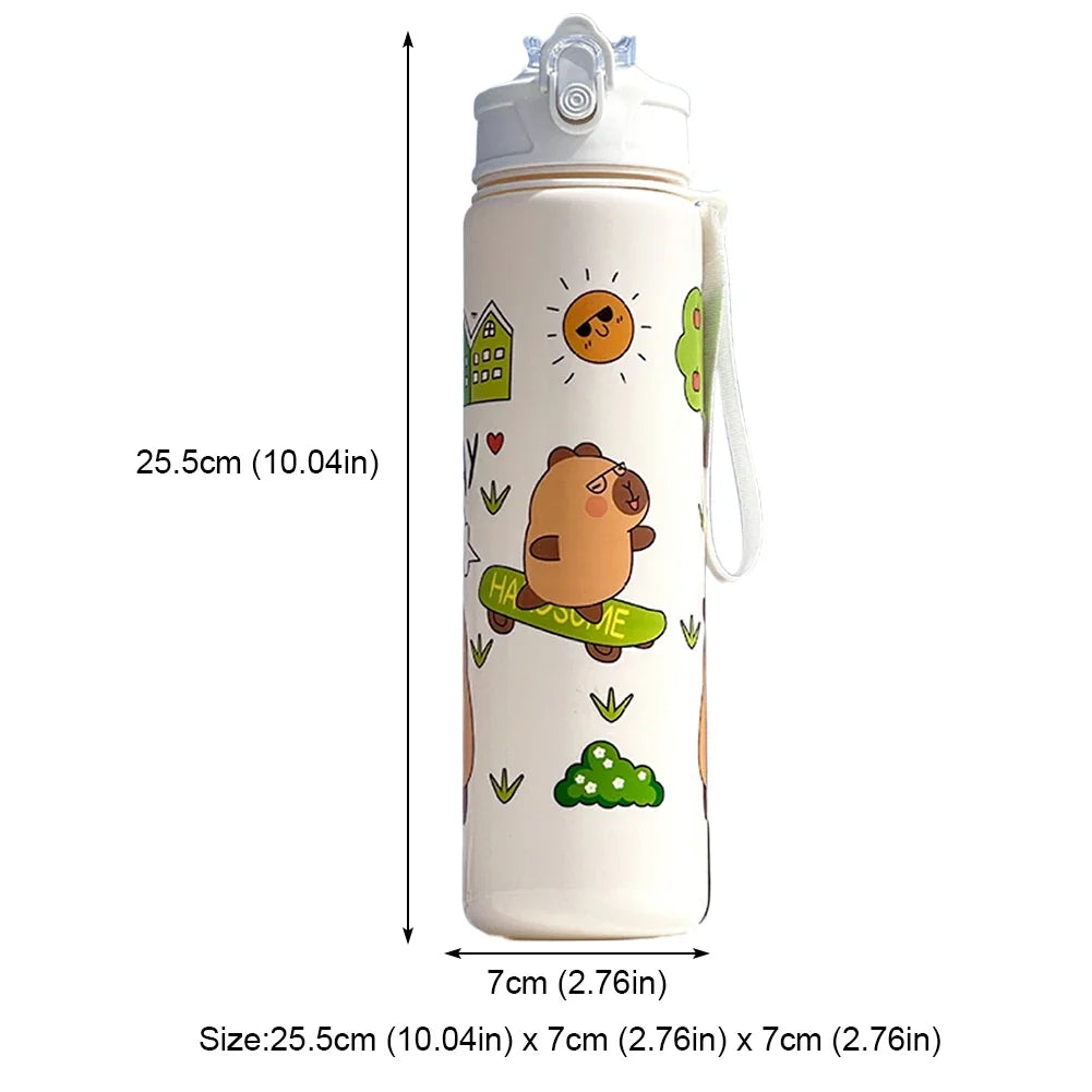 800ml Capybara Insulated Water Bottle W/ Straw & Handle Sport Portable Drinking Bottle Travel Water Cup for Boys Girls Daily Use