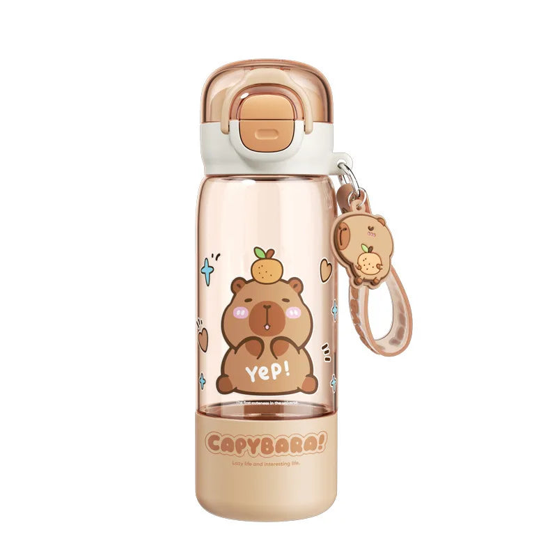 Capybara Large Capacity Water Cup & Straw Leakproof Drinks Bottle Plastic Kapibara Cup for Childs Teen Girl Travel School Sports