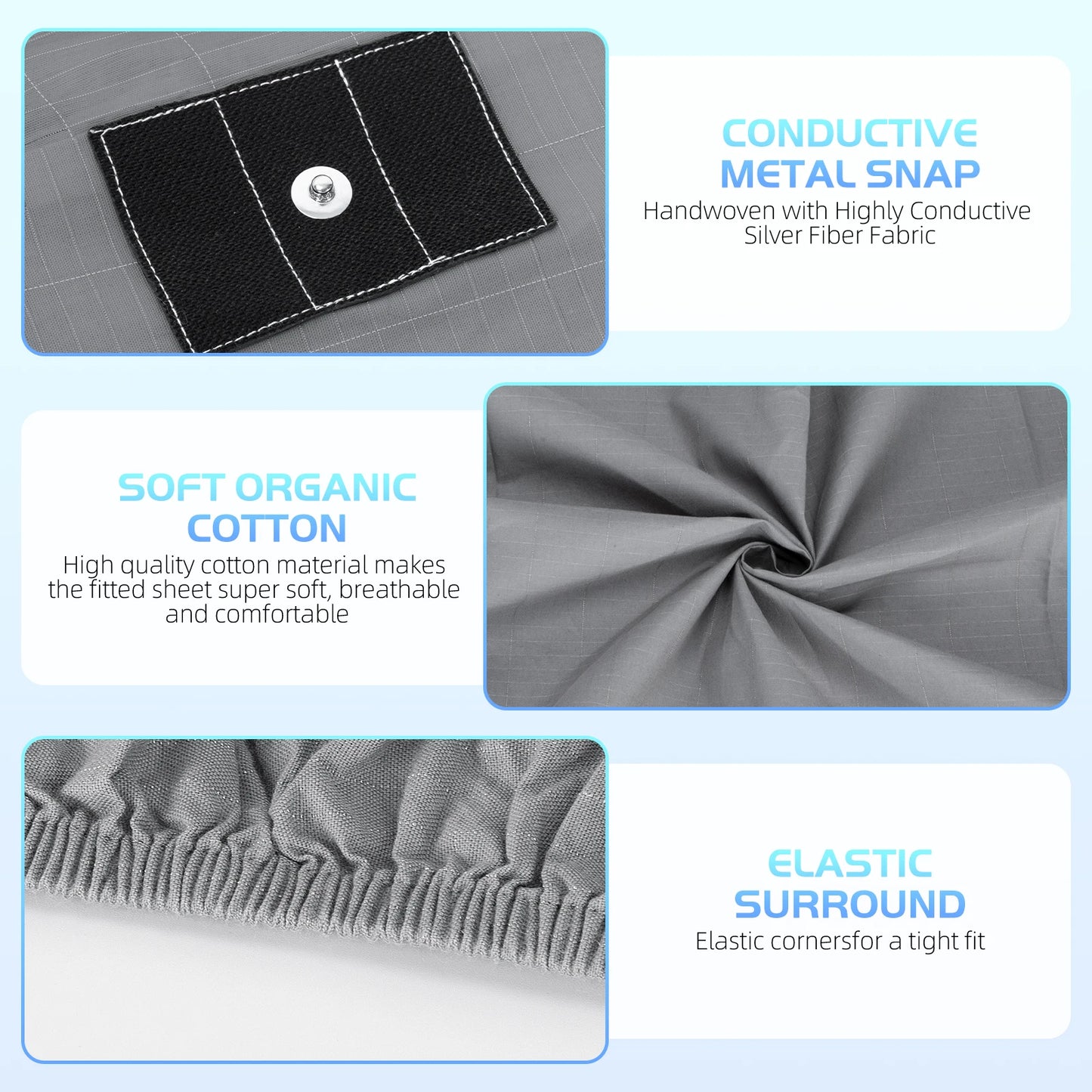 Grounding Sheet, 90% Organic Cotton+10% Pure Silver Organic Fitted Grounded Sheet for Improved Sleep
