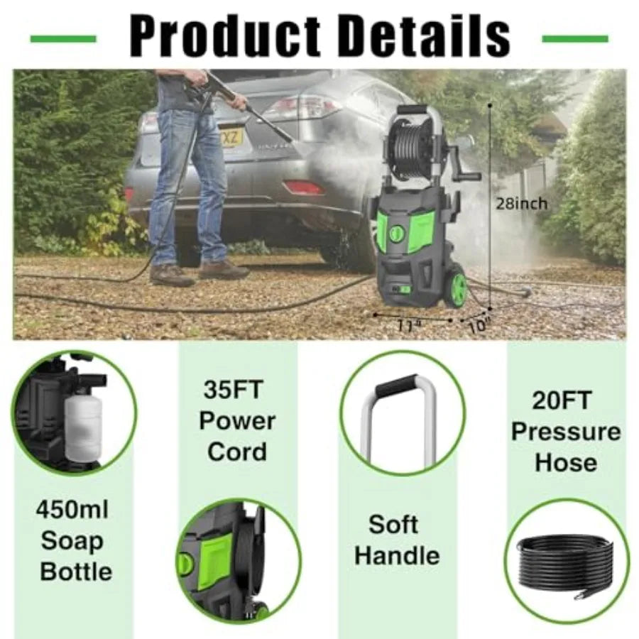 Pressure Washer Power Washer with 4500MAX-PSI 4 Nozzles Foam Cannon for Cleaning Cars Driveways Patios