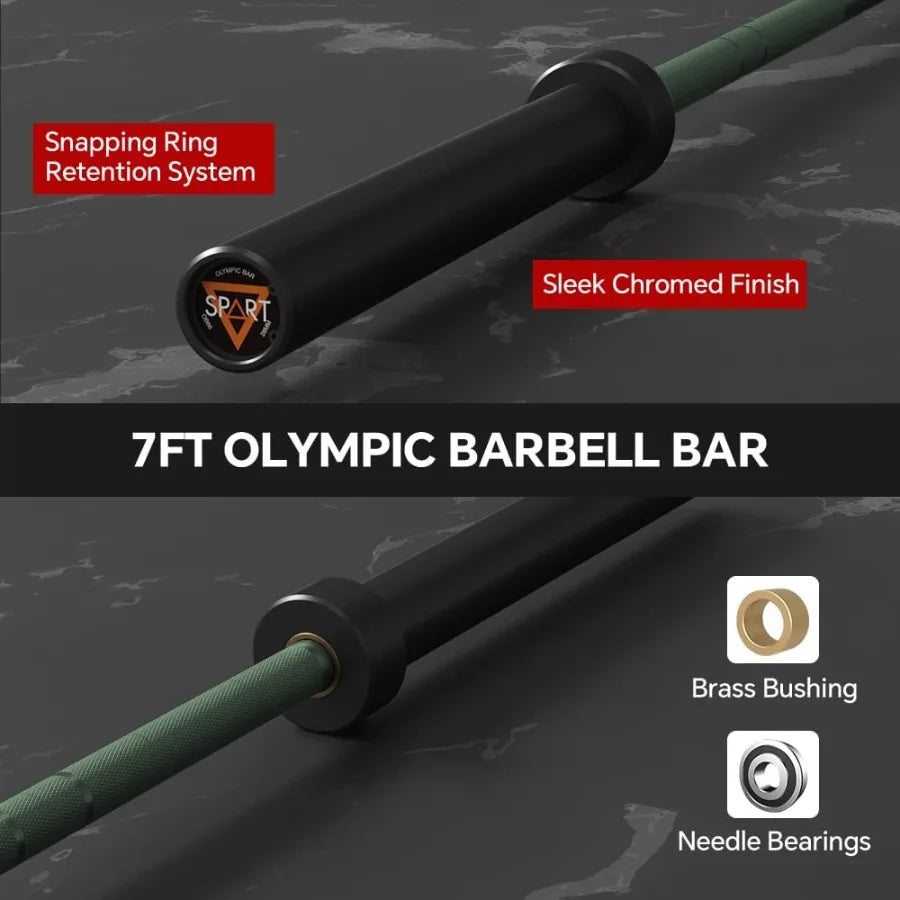 7FT Barbell Bar with Weight Plate Set Combo Solid Bar with Bearings 700Lbs Capacity Weight Bar for Home Gym Strength Training W