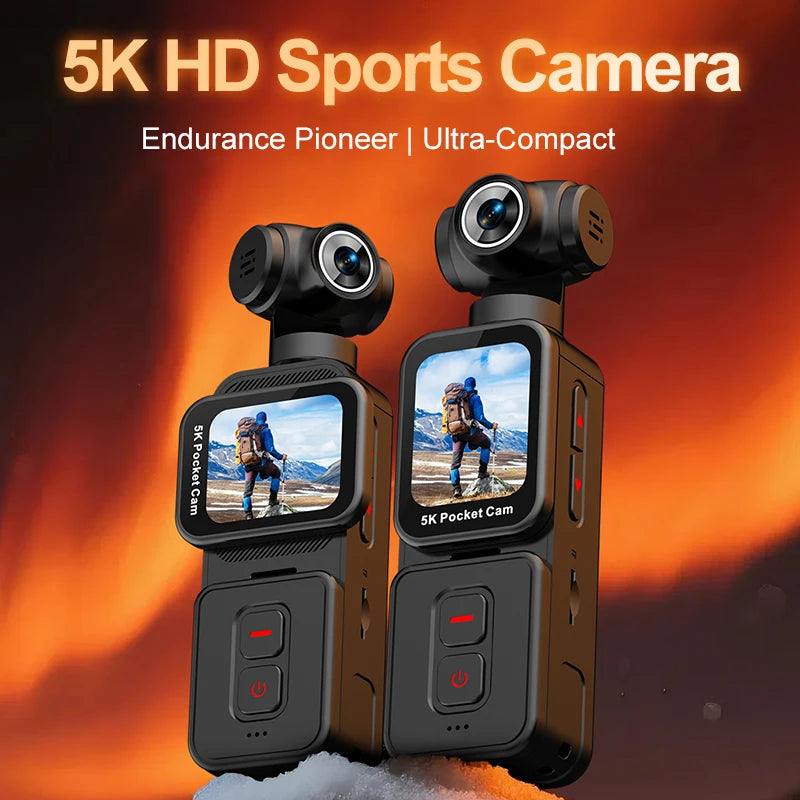 5K Pocket Action Camera Rotation Lens Quick Focus Sports Camcorder 1.69" Touch Screen Video Record Camera  Anti Shake