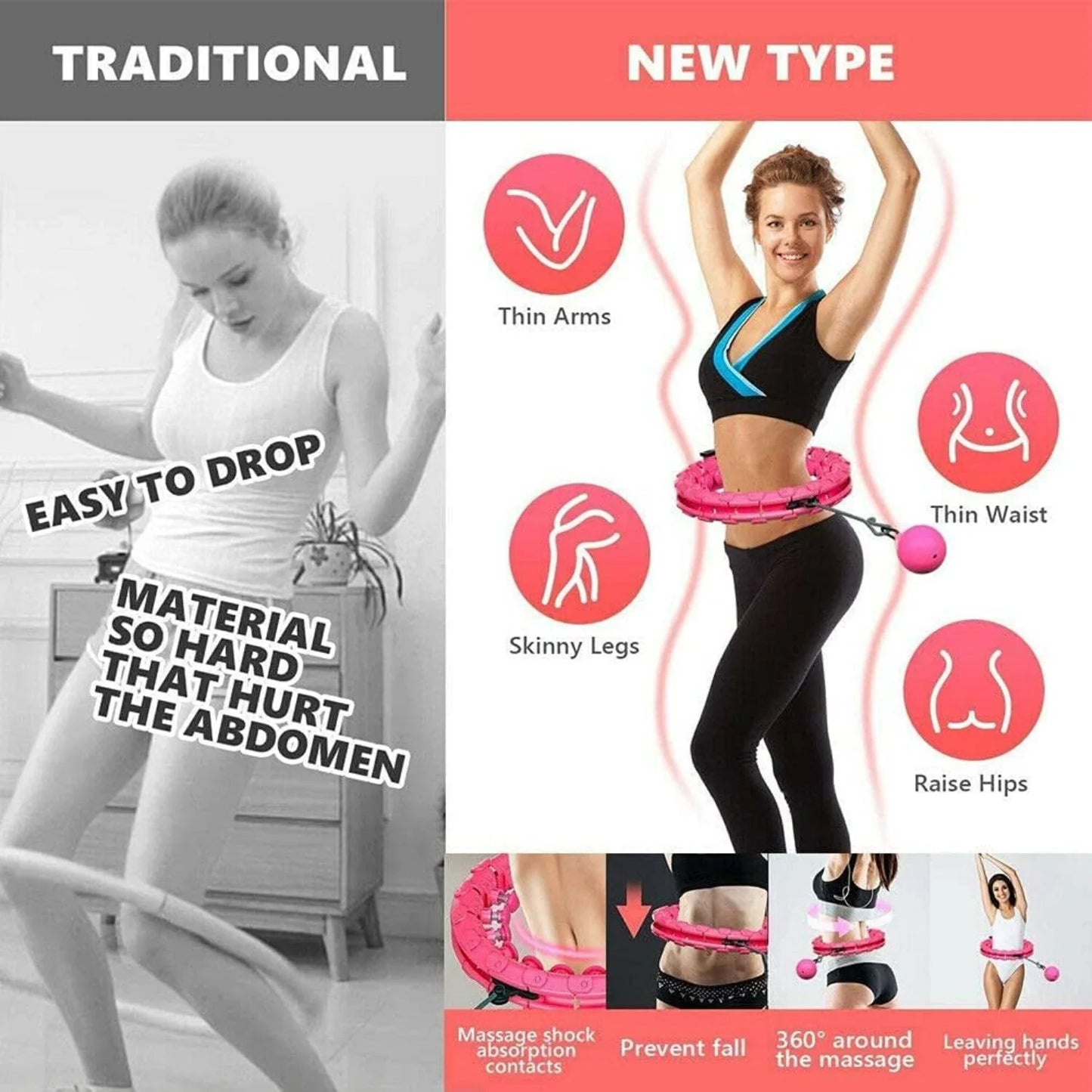 Smart Weighted,24 Detachable Knots Abdomen Fitness Weight Loss Non-Falling Fitness Hoola Hoop, Adjustable Weight -Spinning , Cir
