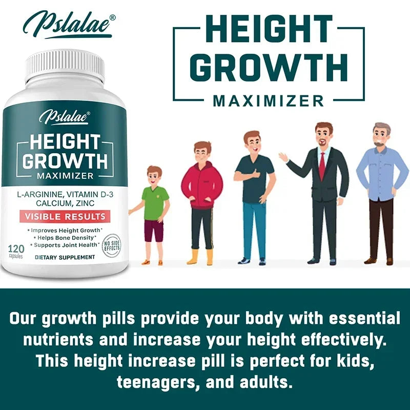 Height Growth Supplement With Vitamins and Calcium Zinc - Improves Bone Strength Promotes Growth - 120 Capsules