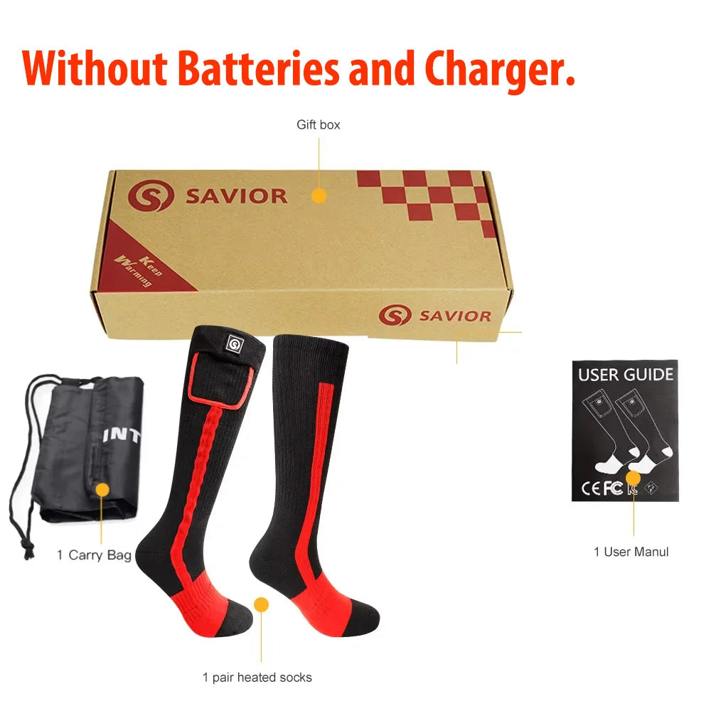 Savior Heated Socks Man Winter Rechargeable Outdoor Sport Thermal Heated Foot Warmer Ski Sports Heated Socks Warm Snowmobile Ski
