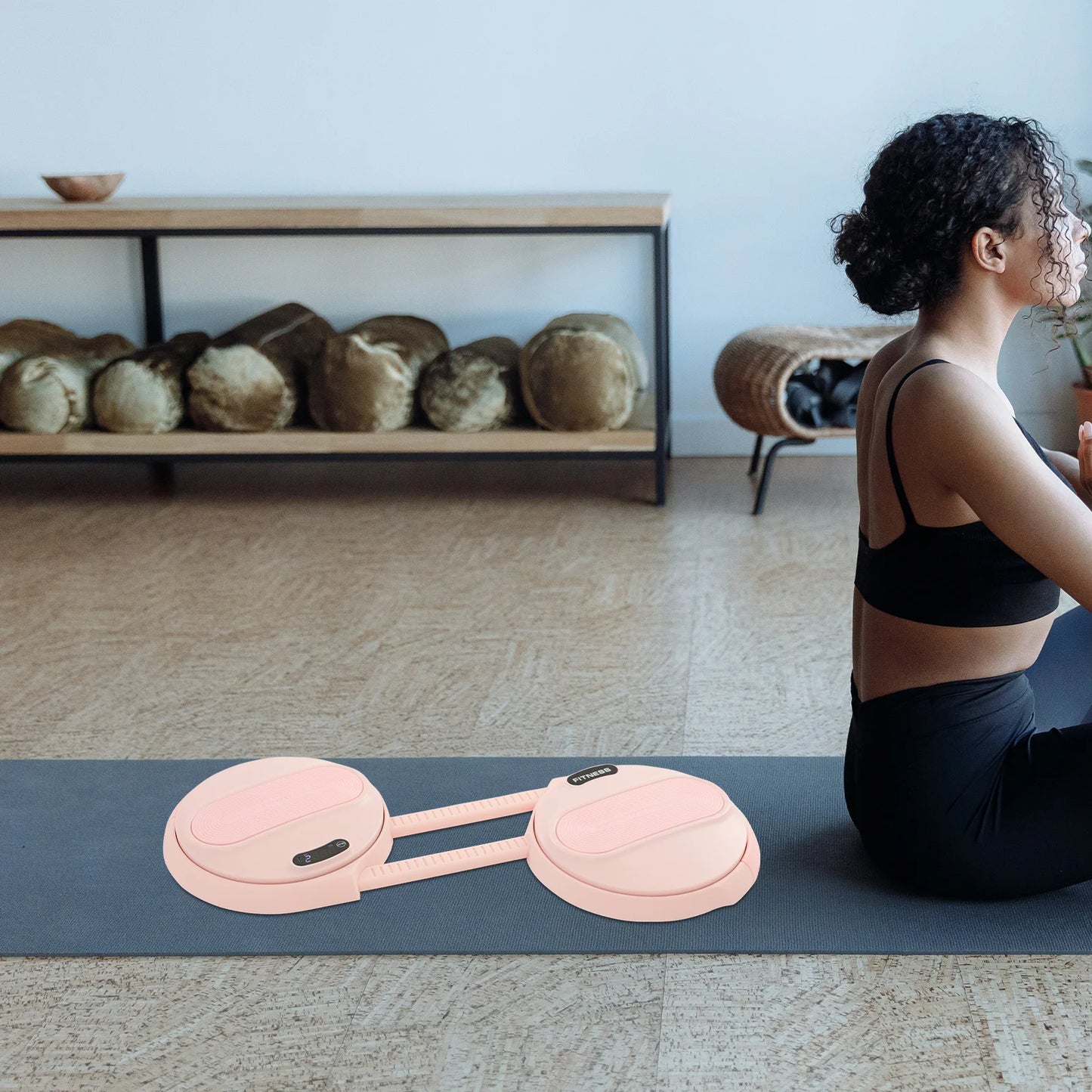 Adjustable Pink Ab Twister Board with LCD Screen & Resistance Ropes, 55-70cm Length Adjustment, Core Workout Equipment for Gym