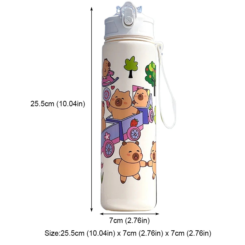 800ml Capybara Insulated Water Bottle W/ Straw & Handle Sport Portable Drinking Bottle Travel Water Cup for Boys Girls Daily Use