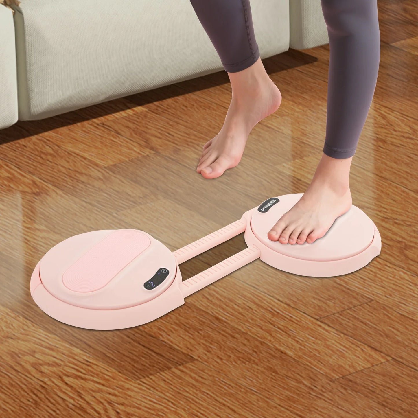 Adjustable Pink Ab Twister Board with LCD Screen & Resistance Ropes, 55-70cm Length Adjustment, Core Workout Equipment for Gym