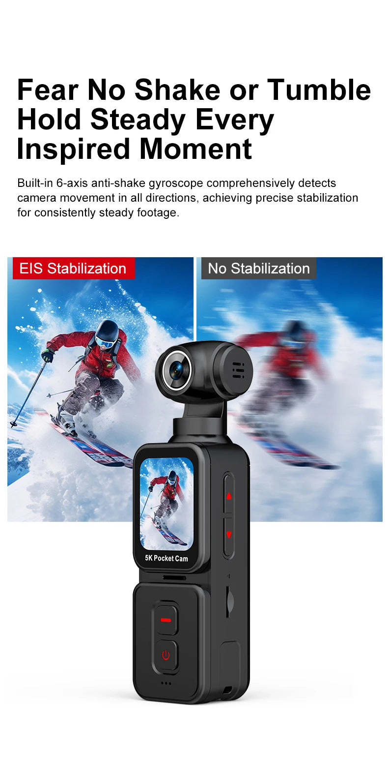 5K Pocket Action Camera Rotation Lens Quick Focus Sports Camcorder 1.69" Touch Screen Video Record Camera  Anti Shake