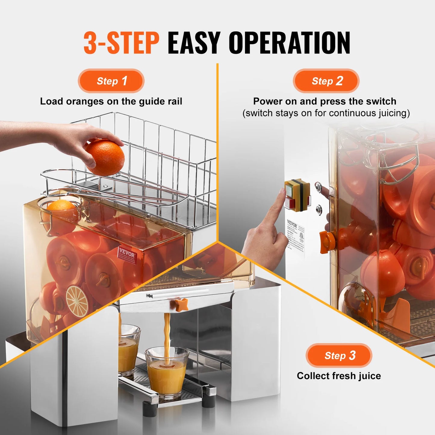 SucceBuy Commercial Orange Juicer Machine Automatic Juice Extractor Stainless Steel Orange Squeezer  with Pull-Out Filter Box﻿