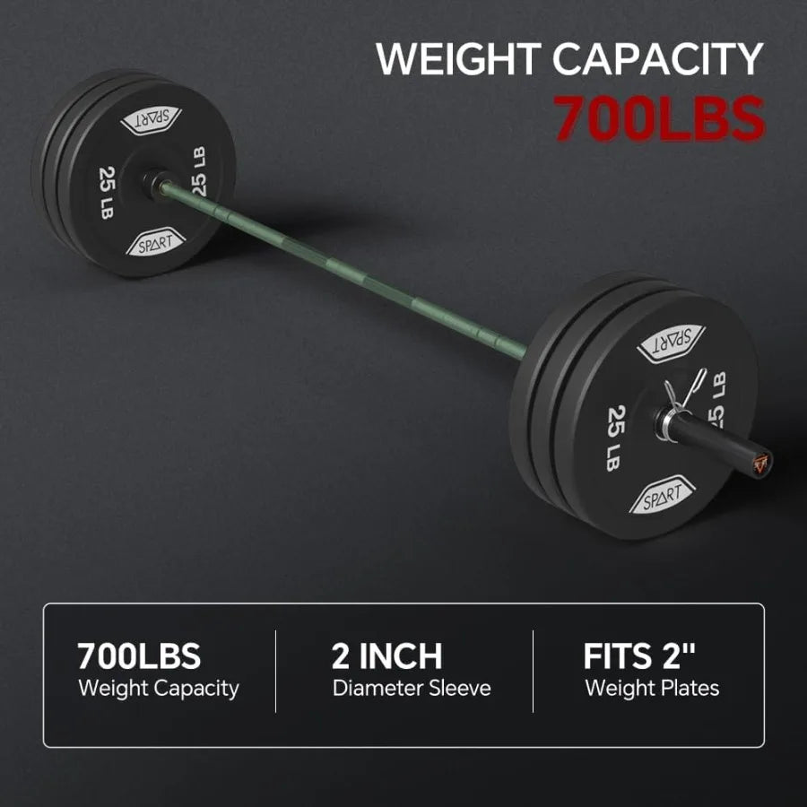7FT Barbell Bar with Weight Plate Set Combo Solid Bar with Bearings 700Lbs Capacity Weight Bar for Home Gym Strength Training W