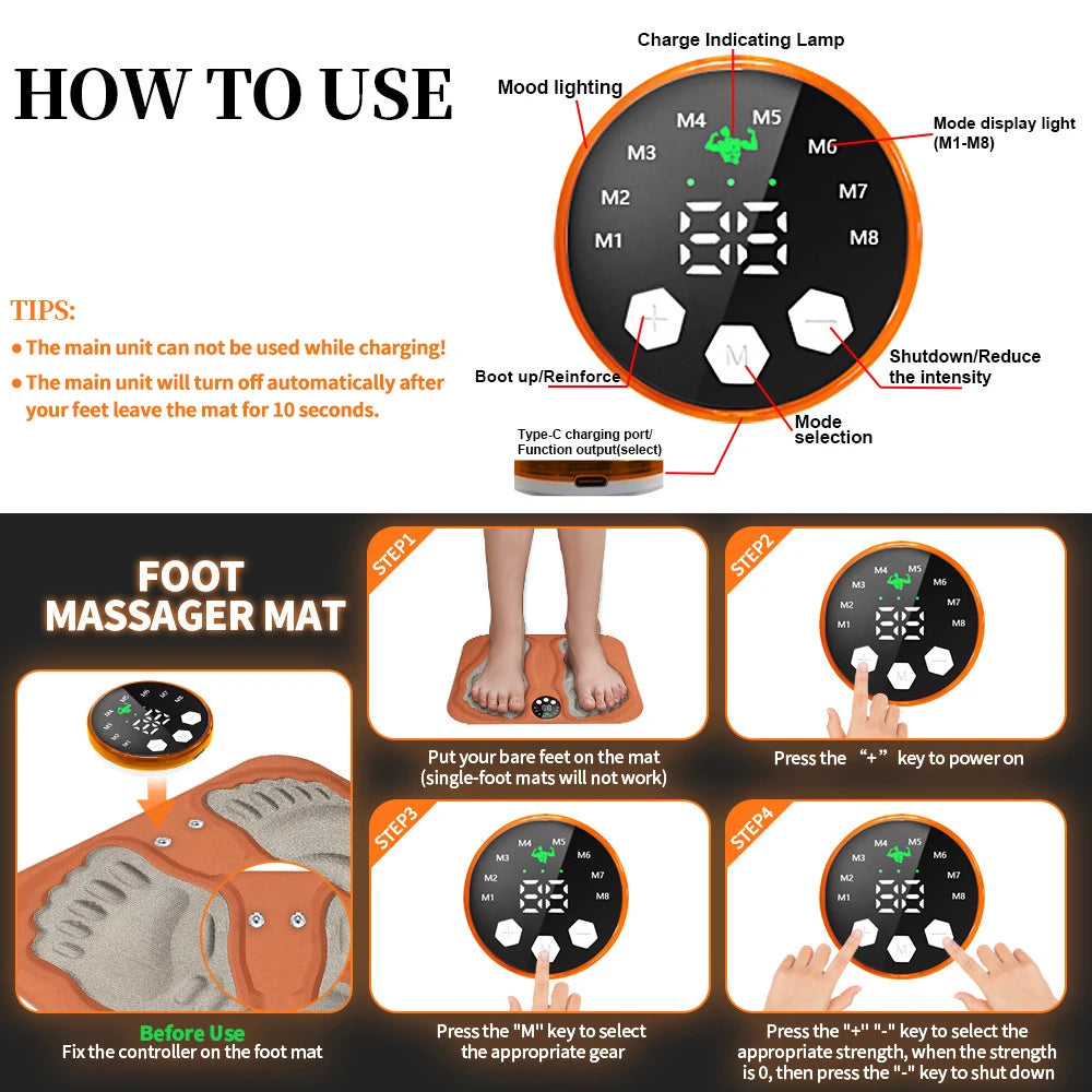 3D Smart Foot Massage Pad RF Remote Feet Massager 8 Modes 29 Levels Improve Blood Circulation Relax Muscles Slim Legs Foot Pad
