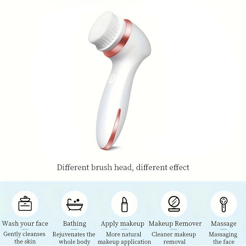 Electric Facial Cleansing Brush 3 in 1 with 3 Brush Heads Water Proof Rechargeable Rose Gold with Purple Massage Head