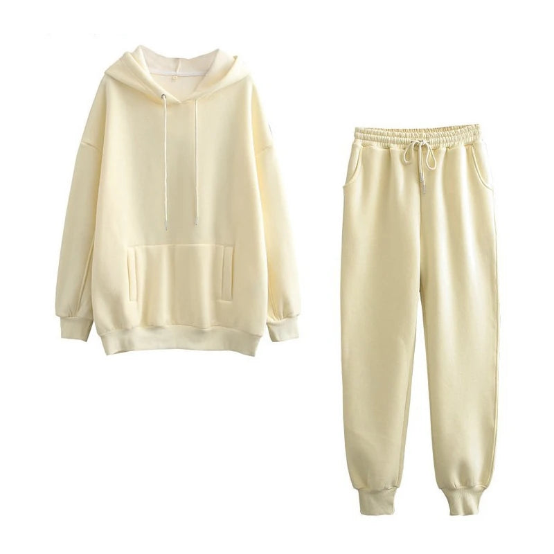 Women Tracksuit Casual Hoodies Sweatshirt Pant Set Lounge Wear Sport Suit 2PCS Autumn Winter Clothes Hooded Thicken Sets