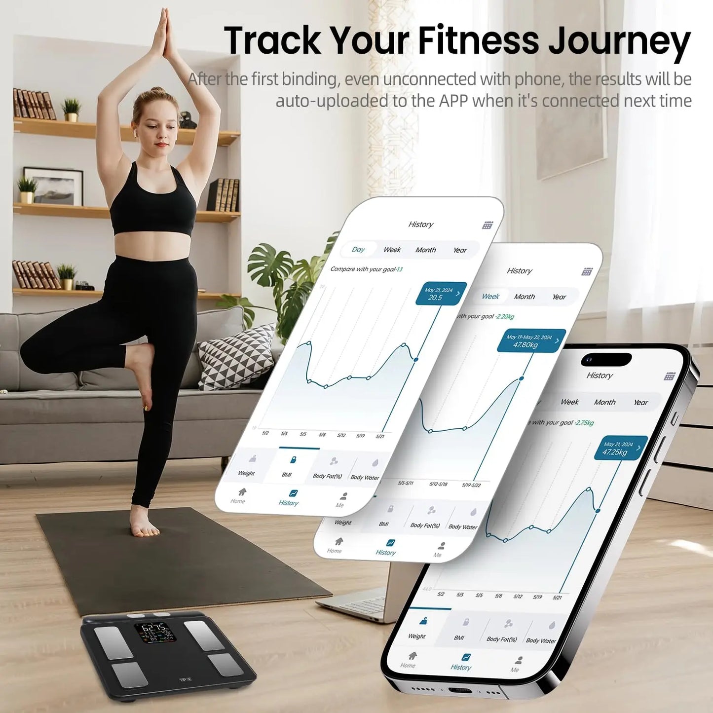 Smart Body Scale with 8-Electrode Full Composition Analysis, Bluetooth Health Monitor for Weight Loss, 400lb Capacity