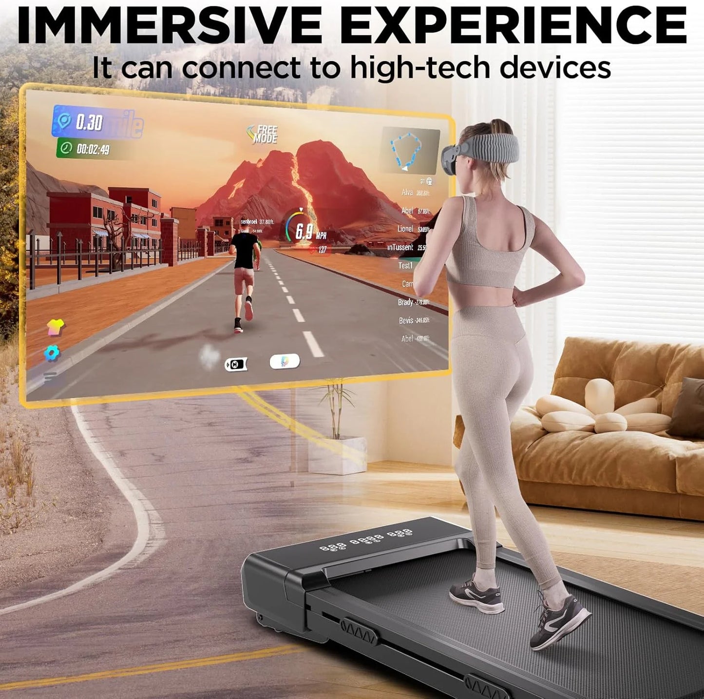 Foldable Treadmill 9% Incline 3.8mph/6kph Walking Pad for Home Treadmills LCD Screen APP Monitoring 3.0HP Motor Exercise Machine