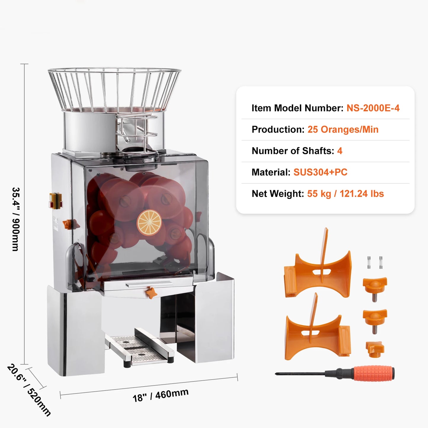 SucceBuy Commercial Orange Juicer Machine Automatic Juice Extractor Stainless Steel Orange Squeezer  with Pull-Out Filter Box﻿