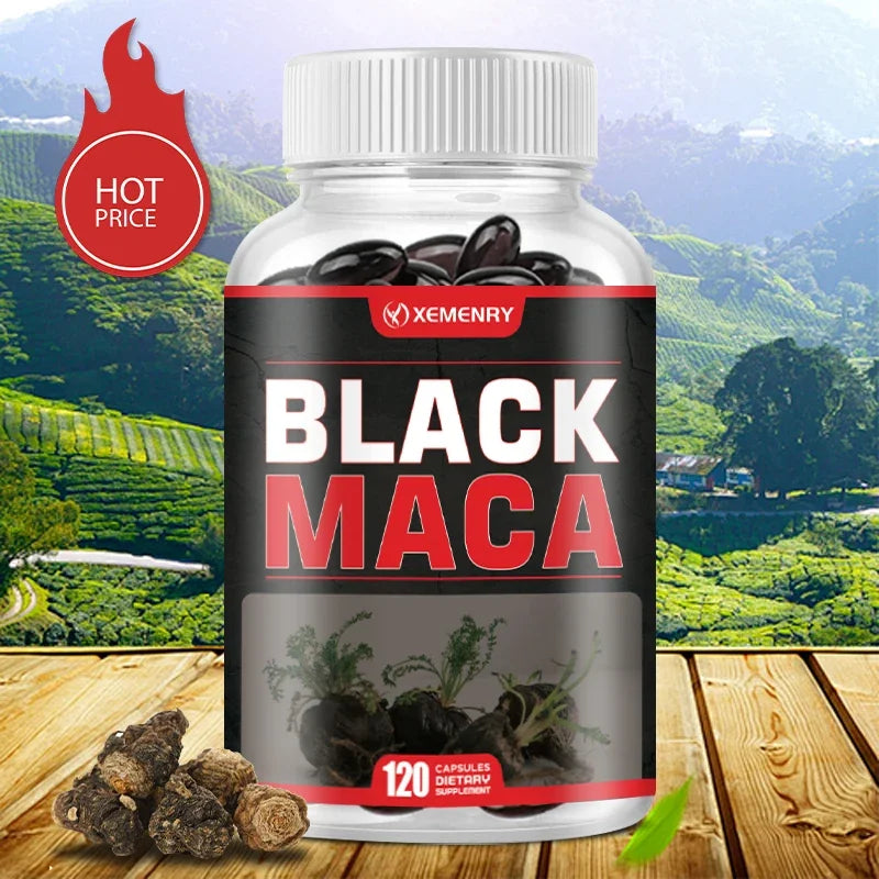 Black Maca Capsules - Enhances Energy, Endurance and Performance, and Improves Muscle Mass - 120 Capsules