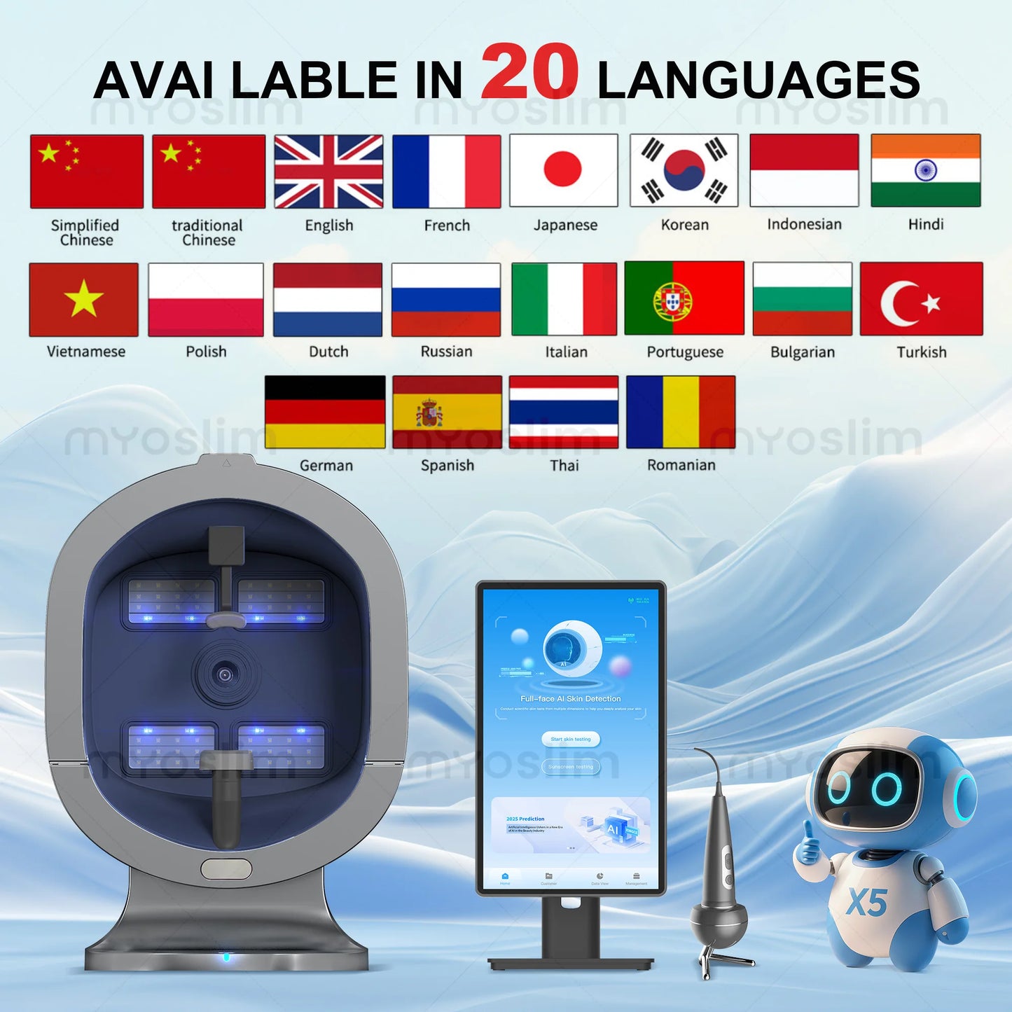 X5 Pro AI Skin Image Analyzer Beauty Equipment Full body Multi spectral Scanning Scalp Analyzer Multi language 21.5-inch