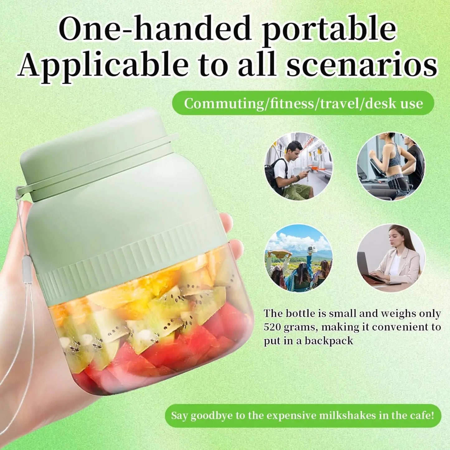 Portable Rechargeable Blender for Smoothies & Shakes - Green, Compact for Office, Gym, Travel