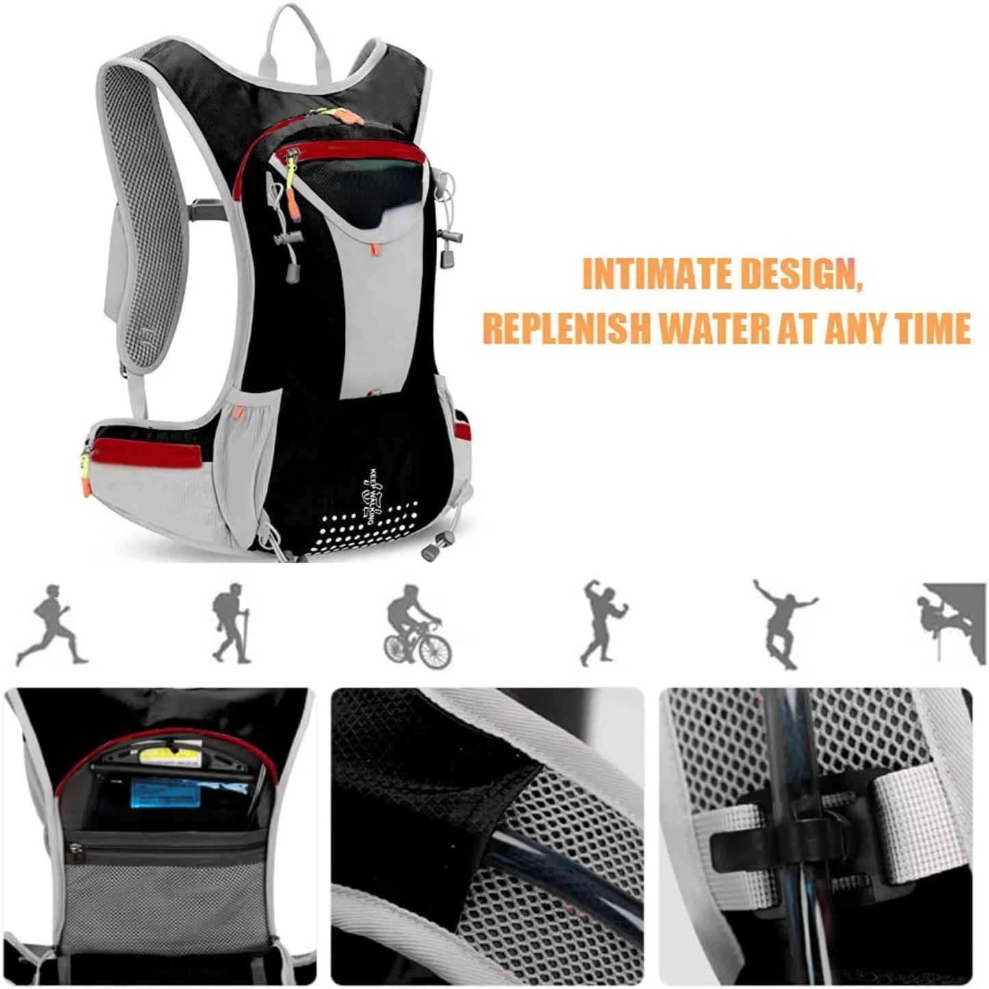 Lightweight Cycling Backpack - Durable Bicycle Daypack for Riding - Compact Bike Rucksack with Hydration Water Bag for Outdoor S