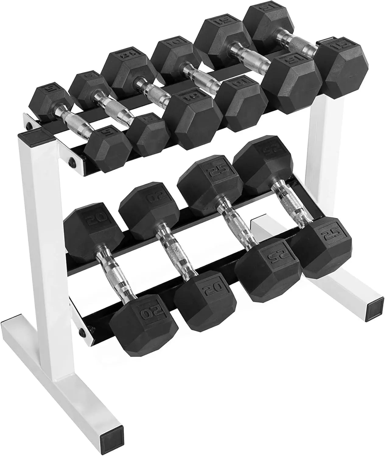 150 lb Rubber Hex Dumbbell Set with 2-Tier Storage Rack | Multiple Weight Options for Home Gym