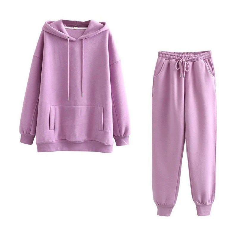Women Tracksuit Casual Hoodies Sweatshirt Pant Set Lounge Wear Sport Suit 2PCS Autumn Winter Clothes Hooded Thicken Sets