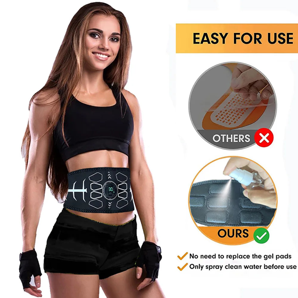 Abdominal Muscle Toner EMS Muscle Stimulator Electric Toning Belt Waist Trainer USB Recharge Body Weight Loss Fitness Massager