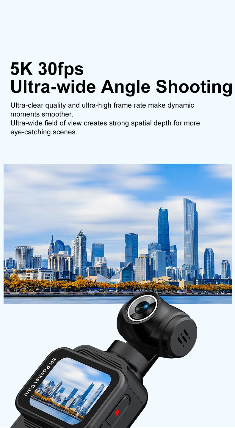 5K Pocket Action Camera Rotation Lens Quick Focus Sports Camcorder 1.69" Touch Screen Video Record Camera  Anti Shake