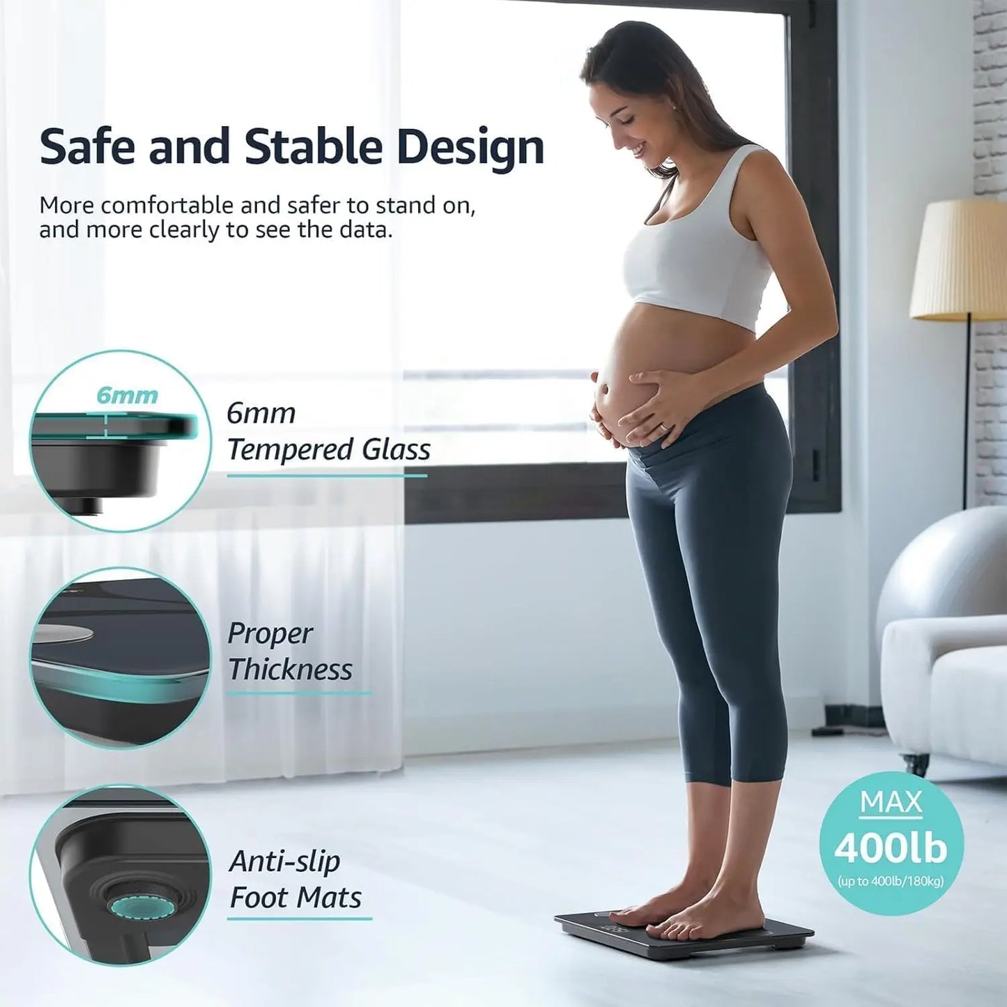 Digital Bathroom Smart Scale with Body Composition Analyzer, Syncs to Apps for BMI Health Monitoring, 400lbs Capacity - Black