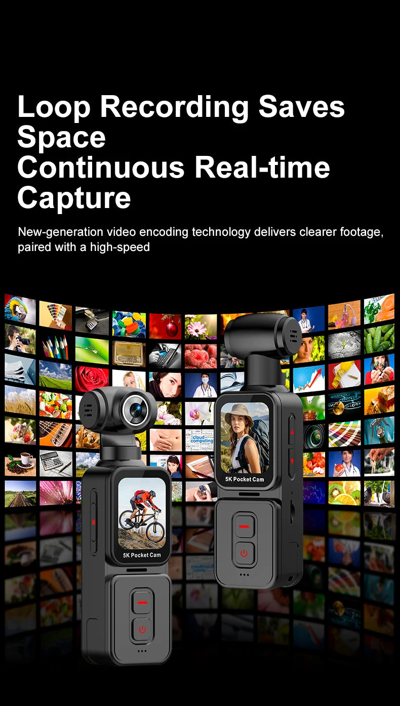 5K Pocket Action Camera Rotation Lens Quick Focus Sports Camcorder 1.69" Touch Screen Video Record Camera  Anti Shake
