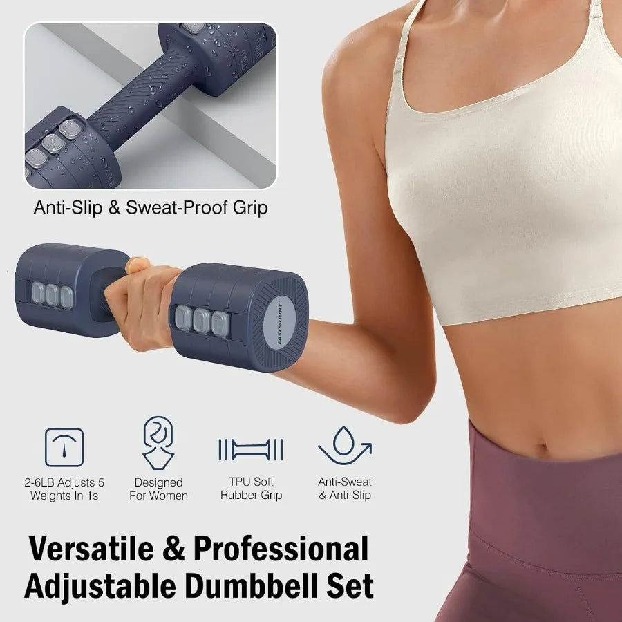 Adjustable Weight Dumbbells Set of 2, 8 in 1 Hand Weights for Women 2lb/3lb/4lb/5lb/6lb Dumbbell Weights Set 12 lbs/Pair Hand We