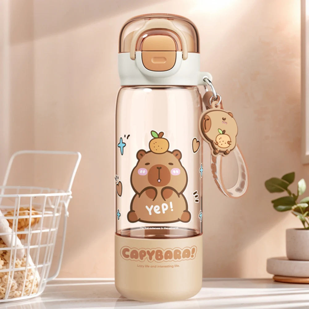 Capybara Large Capacity Water Cup & Straw Leakproof Drinks Bottle Plastic Kapibara Cup for Childs Teen Girl Travel School Sports
