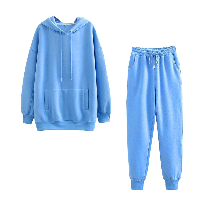 Women Tracksuit Casual Hoodies Sweatshirt Pant Set Lounge Wear Sport Suit 2PCS Autumn Winter Clothes Hooded Thicken Sets