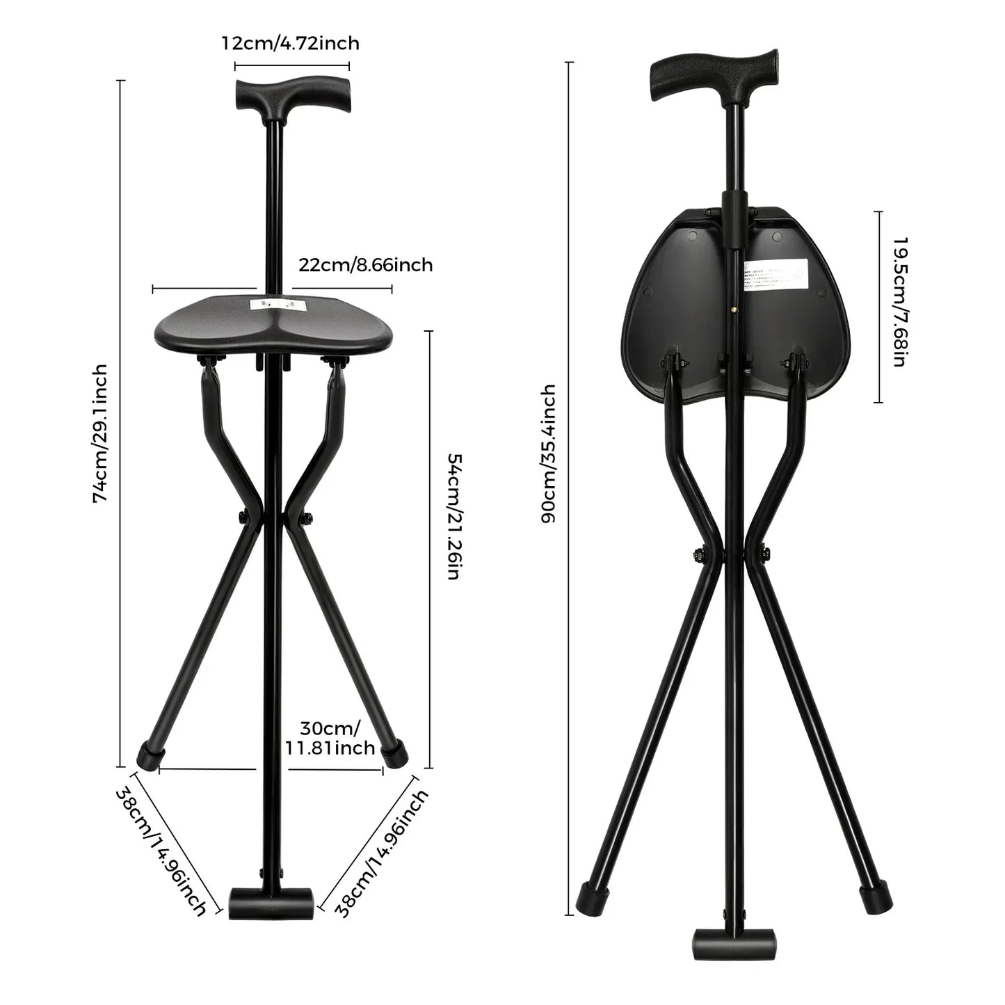 Folding Cane with Seat is 35.4 Inches Tall, and Supports up to 249.12lbs